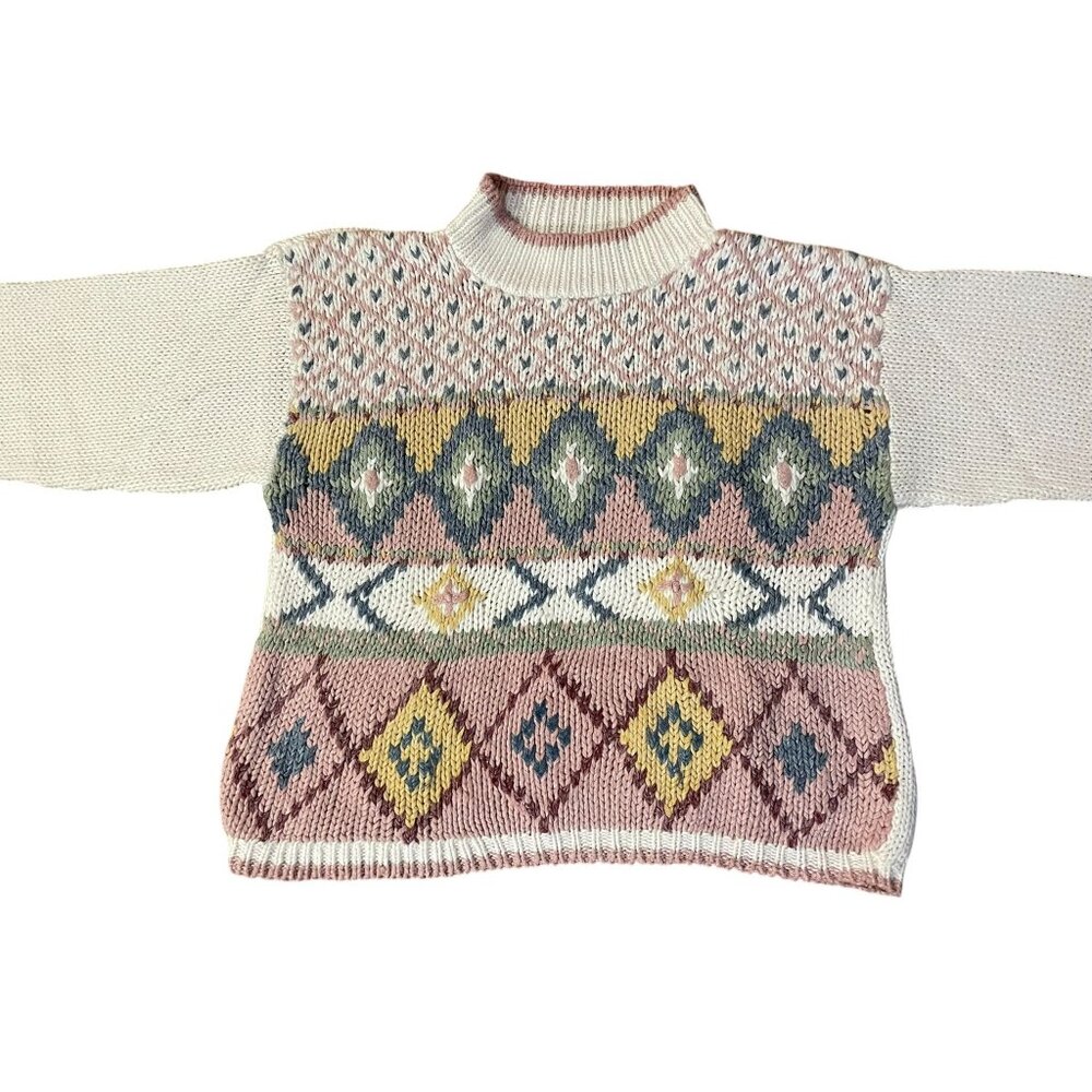 Vintage Ivy Club Sweater Women's M Geometric Mock Neck Grandmacore Used - Picture 5 of 15